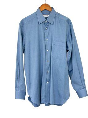 Ermenegildo Zegna Men's Dress Shirt Blue Cotton Portofino Comfort Size 42 / 16.5
